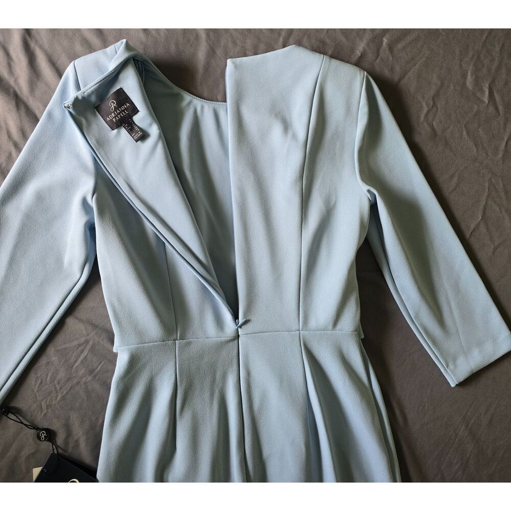 Adrianna Papell Knit Crepe Tie Waist Sheath Dress Blue Mist 4 NWT - Picture 9 of 13